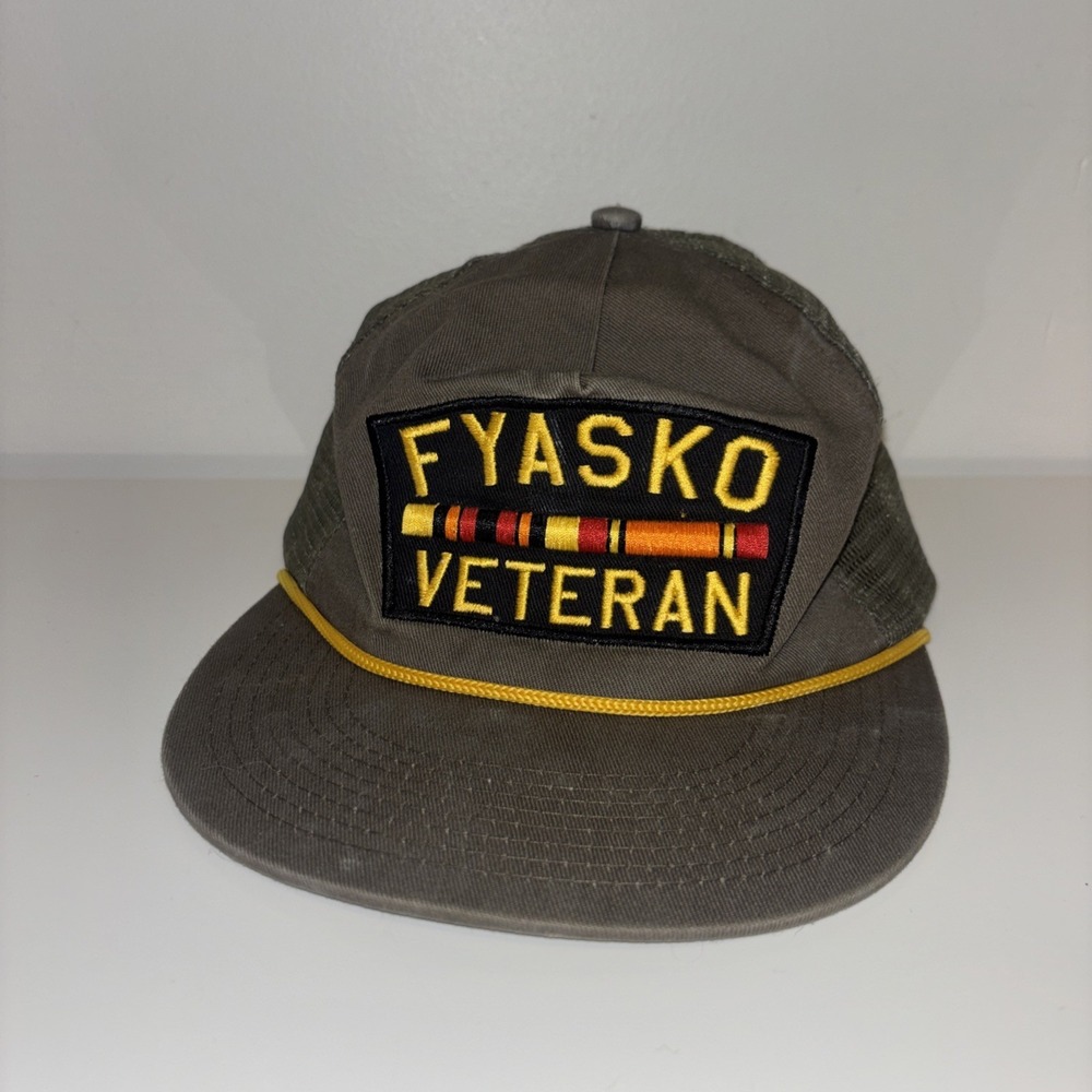 Fyasko Veteran Trucker Hat Olive Green Mesh Snapback Rope Cap Patch